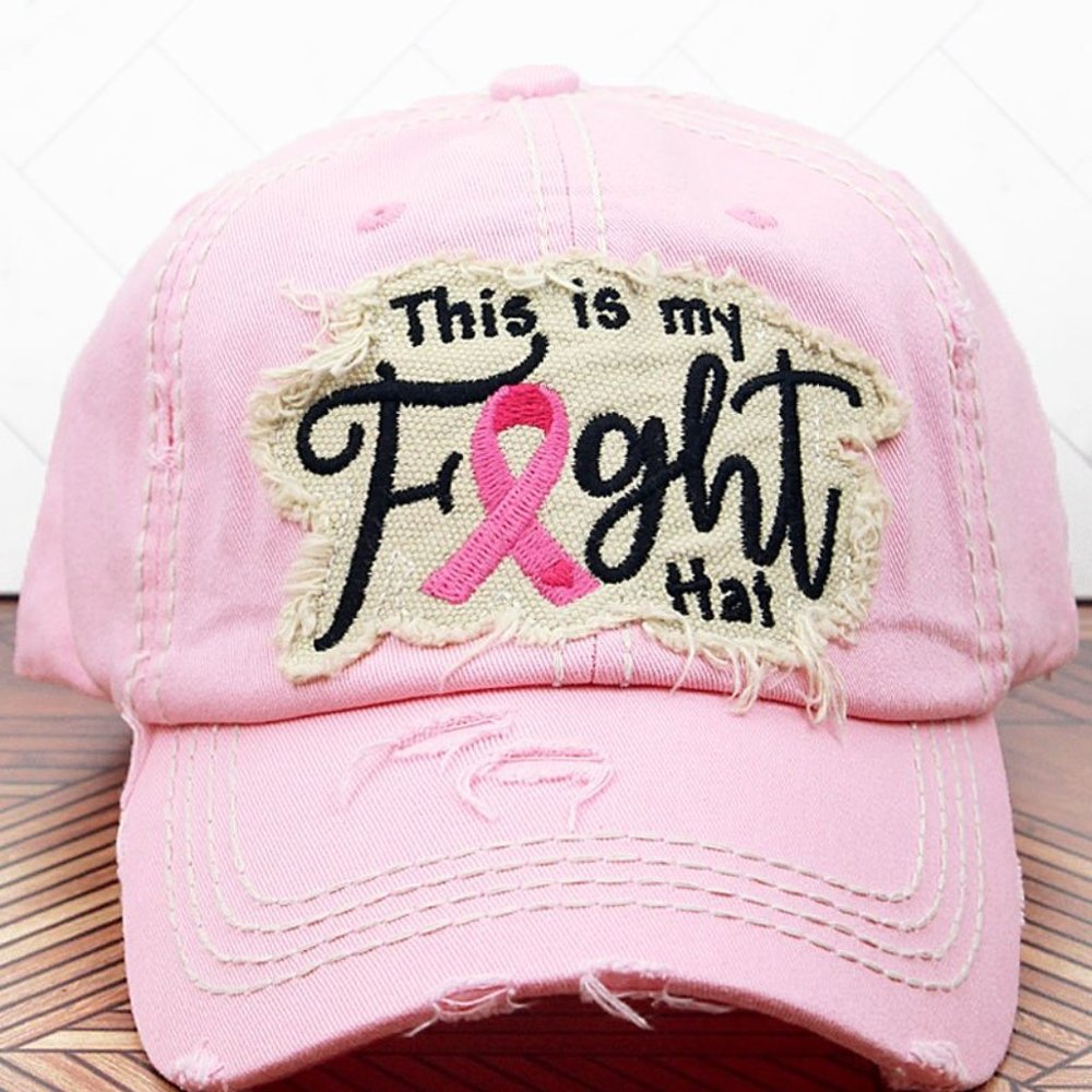 DISTRESSED LIGHT PINK 'THIS IS MY FIGHT HAT' PINK RIBBON CAP